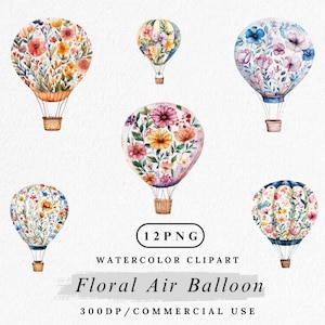 Bloemen luchtballon clipart, aquarel luchtballon png, boho ballon met bloemen, grillige lucht illustraties, plakboek, commercieel gebruik