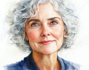 22 Watercolor Elderly Woman Portrait Clipart, Vintage Grandma Illustration for Junk Journal, Realistic Lady Art, High Quality JPGs