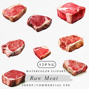 Rohes Fleisch Clipart, Aquarell Fleisch PNG, Butcher Cut Illustration, Rohes Steak Clip Art, Küchendekoration, Scrapbook-Bilder, kommerzielle Nutzung