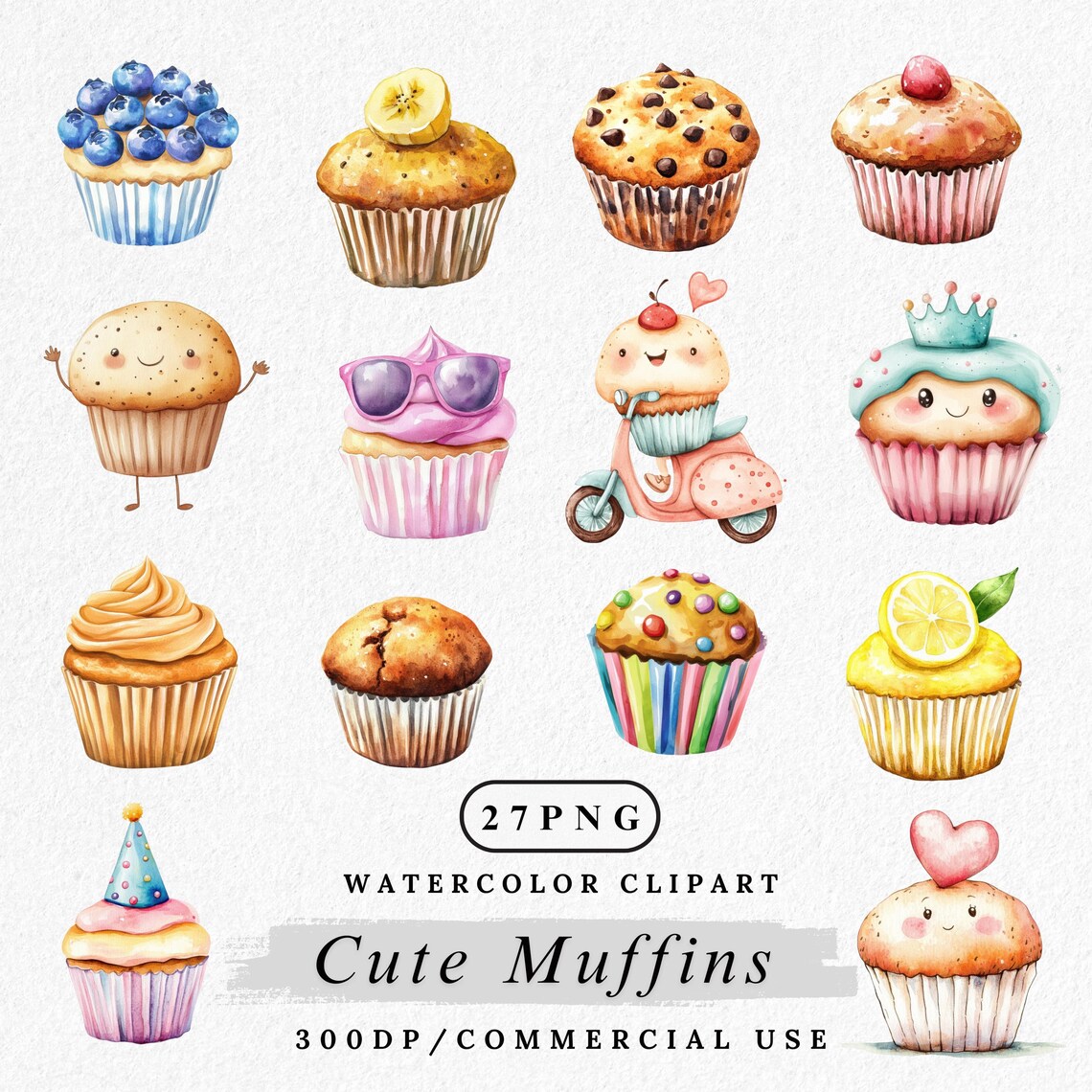 Muffin Clipart Bundle, 27 Cute Muffin Character Pngs, Cartoon Bakery ...