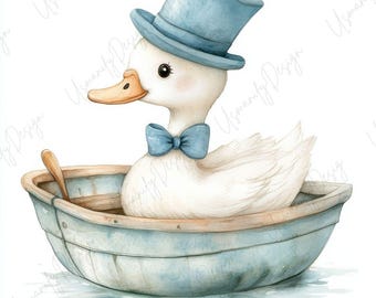 12 Watercolor Swan Boat Clipart, Swan JPG Art, Animal Illustration, Whimsical Swan Art, Kids Printable, Nursery Art, Junk Journal