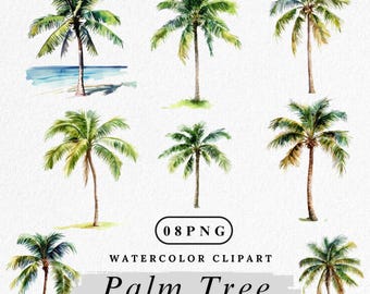 Watercolor Palm Tree Clipart: Tropical Beach Illustration (Digital Download)