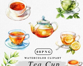 Watercolor Teacup Clipart: Vintage Floral Tea Art (PNG Digital Download, Commercial Use)