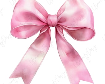 21 Watercolor Pink Bow Art, Cute Ribbon Bow Clipart Set, Soft Feminine Bow Illustrations, Junk Journal, Paper Craft, High Quality PNG