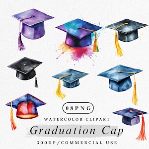 Clipart de casquette de remise des diplômes, aquarelle chapeau de diplômé PNG, PNG de l'obtention du diplôme, promotion 2025 Clip Art, casquette académique PNG, graphique de célébration scolaire