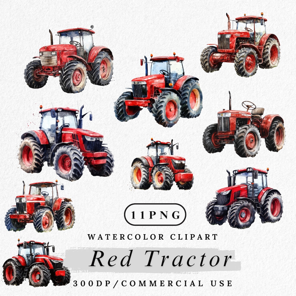 Red Farm Tractor Drag Racing Watercolor Red Tractor Clipart: Farm Vehicle PNG (digital Download ...