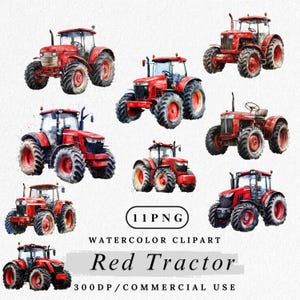 Red Tractor Clipart, Watercolor Farm Vehicle PNG, Farming Tractor art, Tractor Clip Art, Agriculture Equipment PNG, Commercial Use