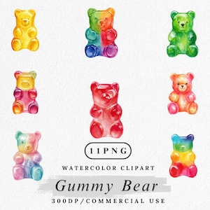 Gummy Bear Clipart, Candy Bear PNG Bundle, Cute Jelly Candy Clip Art, Sweet Treats Digital Download, Watercolor Gummy Bears, Commercial Use