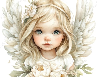 20 Watercolor Angel Girl Clipart, Floral Angel PNG, Cute Fantasy Art,  Junk Journal, Paper Craft, Nursery Printable Art, High Quality PNGs