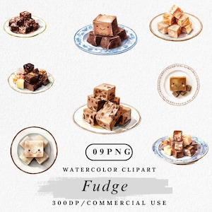 Fudge Clipart, Chocolate Fudge PNG Bundle, Sweet Dessert Clip Art, Candy Treat Digital Download, Watercolor Fudge Illustration, Commercial