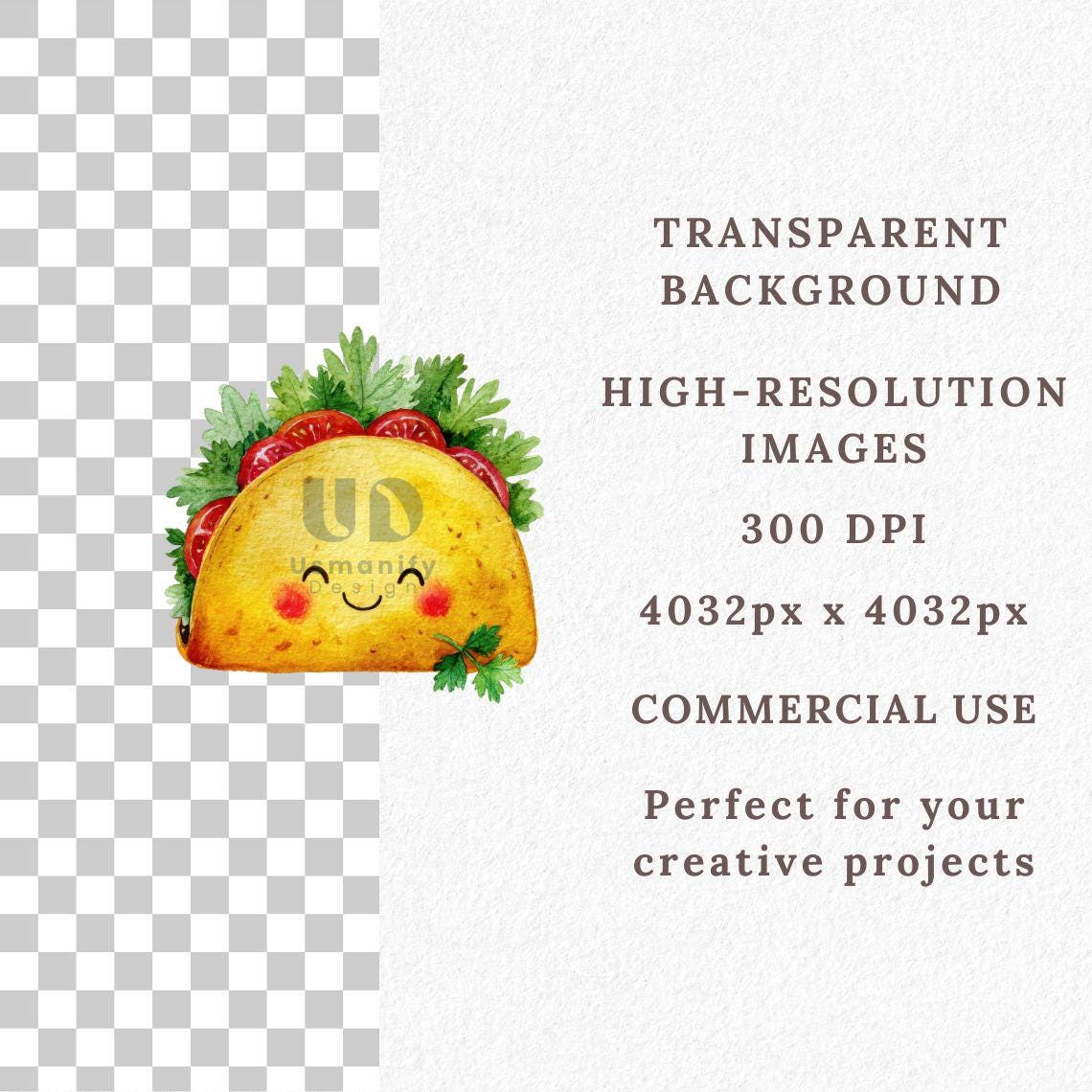 Smiling Taco Clipart, Cute Taco PNG Bundle, Kawaii Mexican Food ...