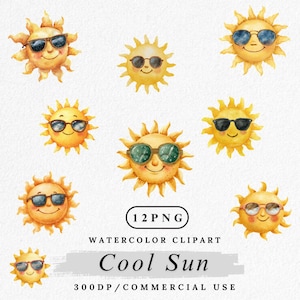 Sun with Glasses Clipart, Cute Cartoon Sun PNG, Summer Sunshine Clip Art, Smiling Sun Character, Kawaii Sun Graphic, Happy Sun Face