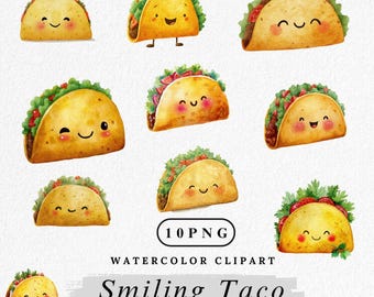 Kawaii Taco Emoji Clip Arts - PNG & EPS - Digital Instant Download