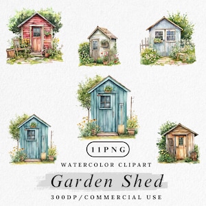 Clipart de galpão de jardim, Estufa em aquarela PNG, Casa de jardim rústica, Clip Art de galpão de ferramentas, Gráfico de jardinagem de quintal, Download digital