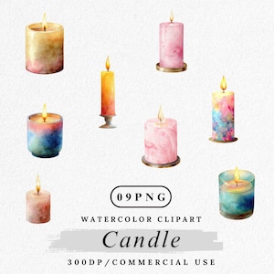 Watercolor Candle Clipart: Cozy Home Decor PNG Bundle (Digital Download)