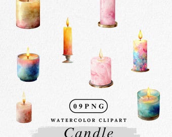 Watercolor Candle Clipart: Cozy Home Decor PNG Bundle (Digital Download)