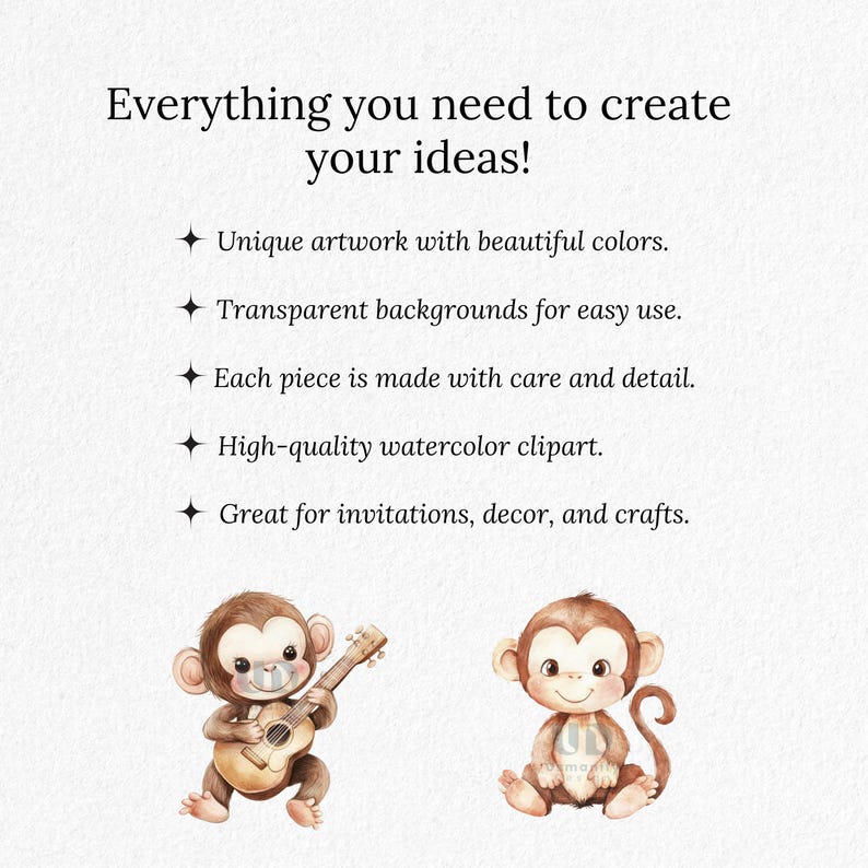 Monkey Clipart Bundle, Cute Monkey Character PNGs, Jungle Animal Clipart, Cartoon Monkey art, Kawaii Safari Animals, Watercolor Monkey PNG image 7