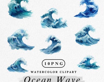 Watercolor Ocean Wave Clipart: Coastal Beach PNG Set (Digital Download)