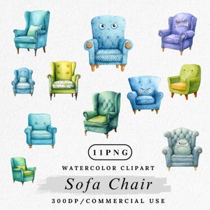 Sofa Chair Clipart, Cute Furniture PNG Bundle, Cartoon Armchair, Living Room Chair Clip Art, Cozy Home Decor PNG, Commercial Use