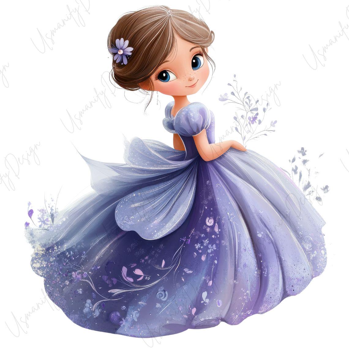 14 Watercolor Princess Clipart, Cute Girl PNG Bundle, Fairytale Dress ...