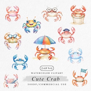 Krabbe Clipart PNG, niedliche Krabbe Charakter Illustration, Aquarell Meerestier Clipart, Krabbe Clip Art Bundle, Ozean Clip Art, Kinderzimmer Dekor