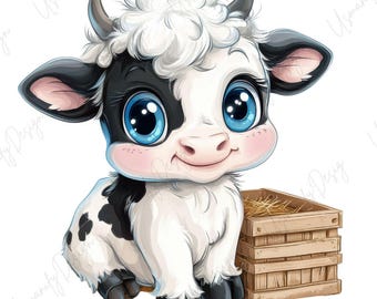 8 Cute Baby Cow Clipart, Watercolor Calf, Adorable Farm Animal Art for Nursery Decor, Little Cow Graphics, Junk Journal, High-Quality PNG