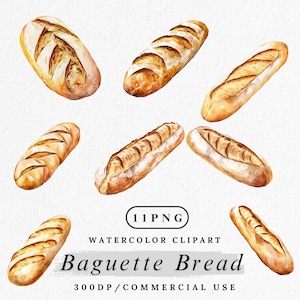 Clipart pain baguette, aquarelle boulangerie Français PNG, clipart pain, graphique de nourriture de café, PNG cuit au four, téléchargement numérique, usage Commercial