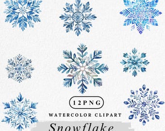 Clipart de copo de nieve de acuarela: Gráficos PNG de vacaciones de invierno (Descarga digital)