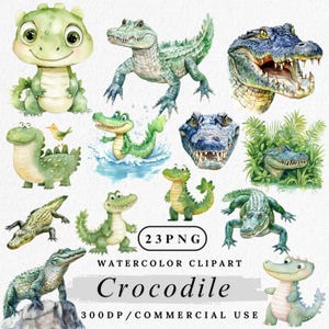 Clipart crocodile, aquarelle crocodile PNG, clipart animaux de la jungle, PNG mignon crocodile, clipart bébé Croc, fabrication de cartes, création de papier