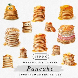Pancake Clipart, Watercolor Pancakes PNG Bundle, Breakfast Food Illustration, Cute Pancake Stack Clip Art, Syrup Pancake PNG Set