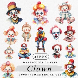 Watercolor Clown Clipart: Circus Carnival PNG Graphics (Digital Download, 23 Files