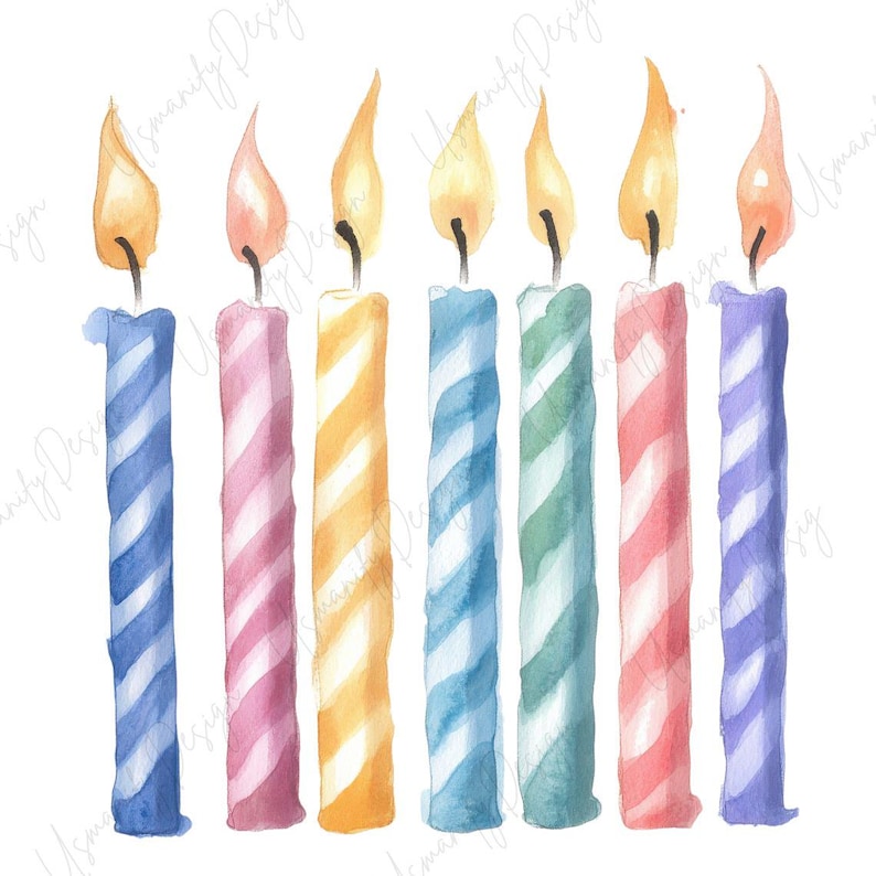 16 Watercolor Birthday Candle Art, Colorful Cake Candle Clipart, Party ...