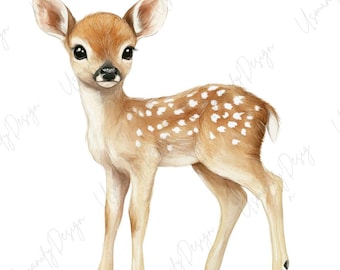 16 Watercolor Baby Deer Clipart PNG Set, Cute Fawn Illustration, Woodland Deer Art, Nursery Forest Animal Design, Wild Animal PNG