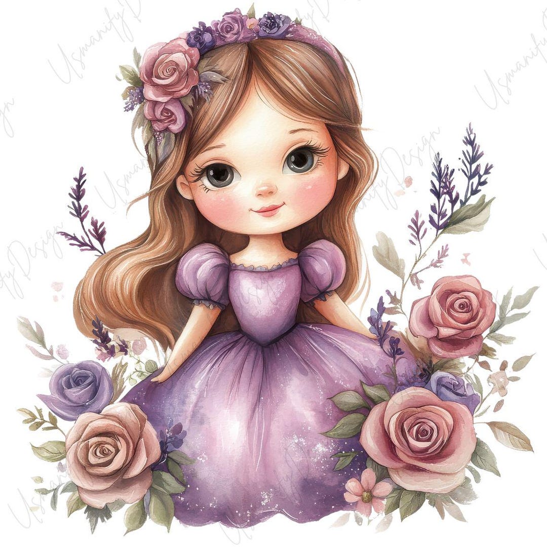 14 Watercolor Princess Clipart, Cute Girl PNG Bundle, Fairytale Dress ...