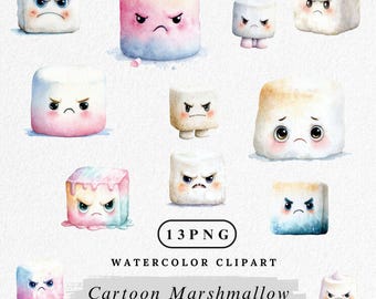 Cartoon Marshmallow Clipart, Cute Marshmallow PNG Bundle, Kawaii Food Illustration, Funny Marshmallow Clip Art, Digital Download, Commercial