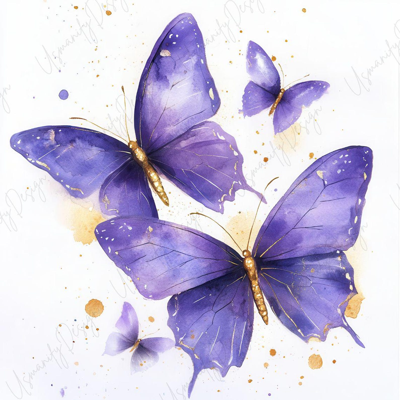 17 Purple Butterfly Clipart, Watercolor Butterfly, Elegant Insect Art
