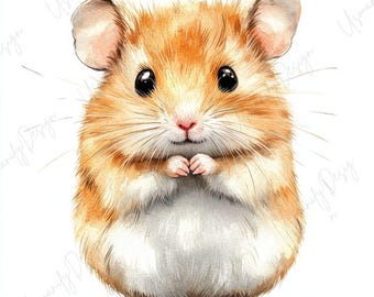 24 Watercolor Hamster Clipart JPG, Cute Pet Hamster Illustration, Kawaii Animal Art, Nursery Printable Decor, Commercial Use, Pet Clipart