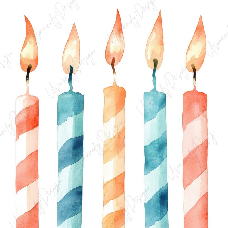 16 Watercolor Birthday Candle Art, Colorful Cake Candle Clipart, Party ...
