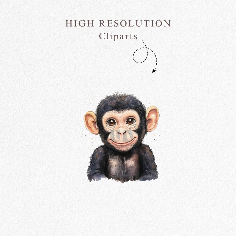 Monkey Clipart Bundle, Cute Monkey Character PNGs, Jungle Animal Clipart, Cartoon Monkey art, Kawaii Safari Animals, Watercolor Monkey PNG image 6