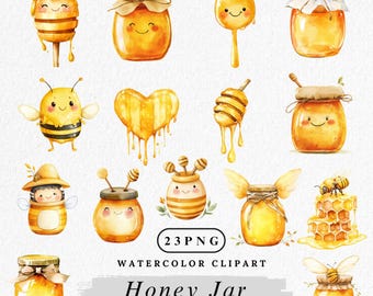 Clipart aquarelle pot de miel : Illustrations de pot de miel kawaii (téléchargement numérique PNG)