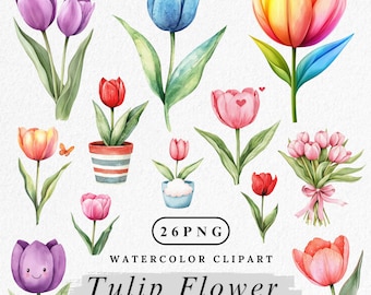 Watercolor Tulip Clipart: 26 Spring Flower PNGs (Digital Download)