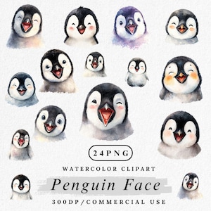 Penguin Face Clipart, Cute Penguin PNG Bundle, Winter Animal Clip Art, Cartoon Penguin, Arctic Animal Digital Download, Nursery Wall Art PNG