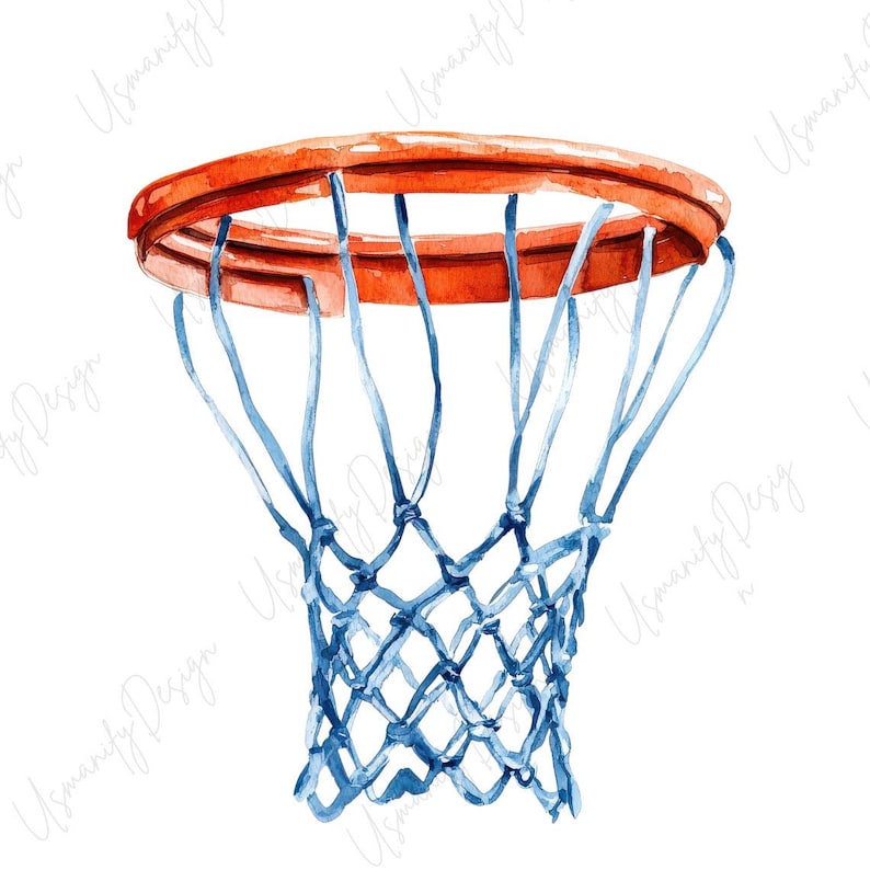 13 Watercolor Basketball Hoop Art, Sports Net Clipart Set, Orange Rim ...