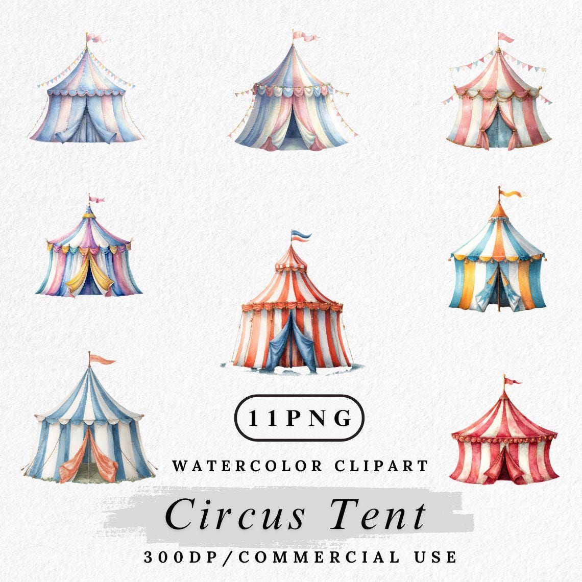 Watercolor Circus Tent Clipart: Carnival PNG Bundle (digital Download ...