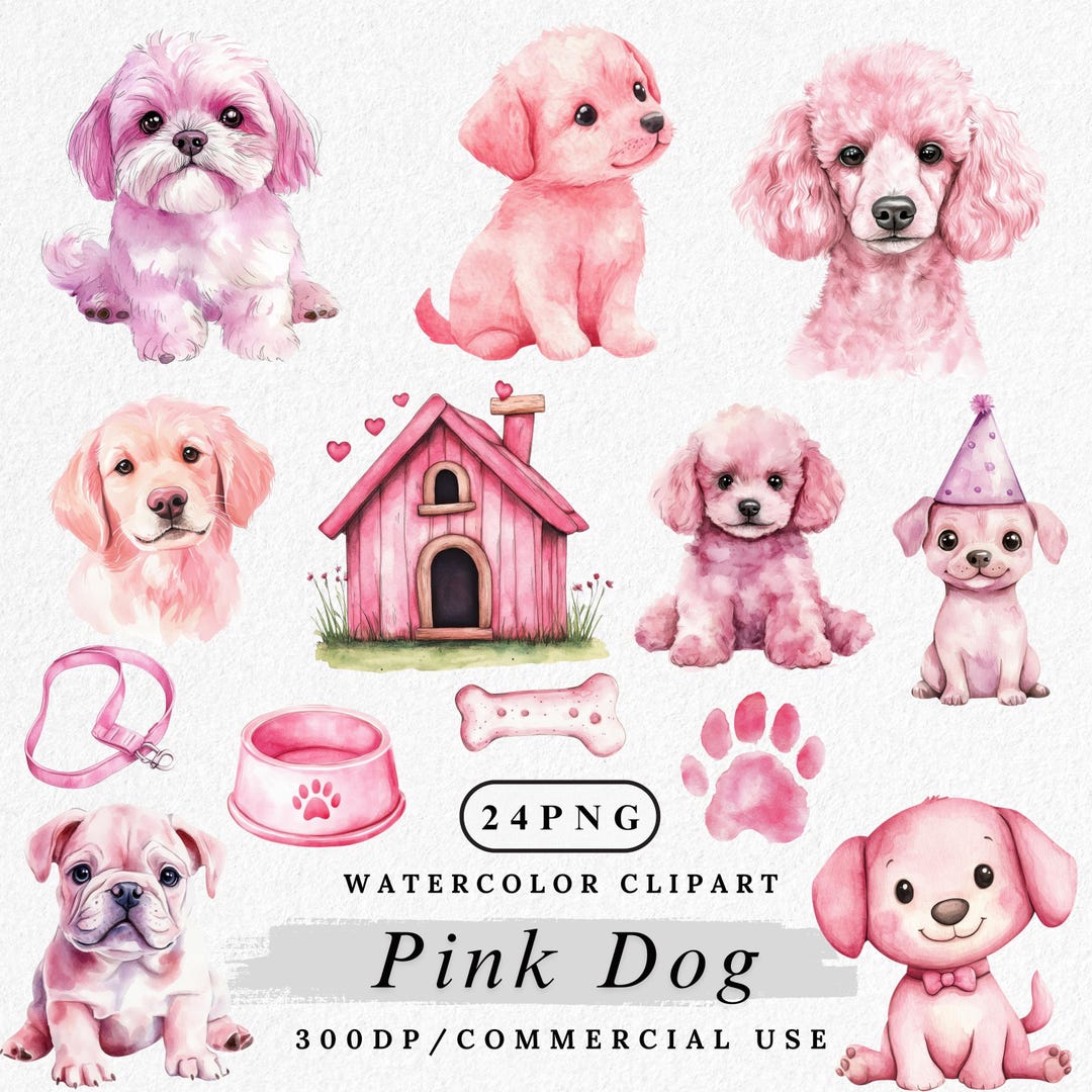 Pink Puppy Clipart Bundle: Watercolor Dog Pngs (digital Download) - Etsy