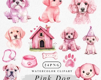 Pink Puppy Clipart Bundle: Watercolor Dog PNGs (Digital Download)