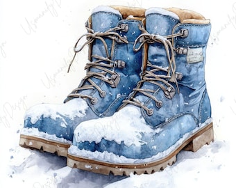 スノーブーツ クリップアート 水彩 冬用ブーツ イラスト デジタル