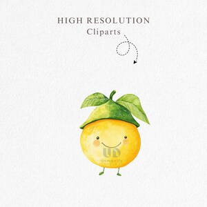 Peut inclure: Un citron de dessin anim&eacute; avec un chapeau de feuille verte et un visage souriant. Le citron est jaune et a une petite tige sur le dessus. Le citron est debout sur deux petites jambes.
