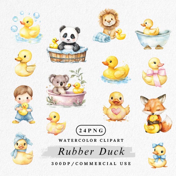 Rubber Duck Clipart PNG, Cute Yellow Duck Cliparts, Kawaii Baby Bath Animal, Nursery Decor, Baby Shower Invitation, Instant Digital Download