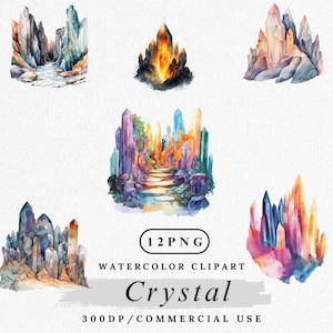 Watercolor Crystal Clipart: Gemstone PNG, Boho Spiritual Decor (Digital Download)